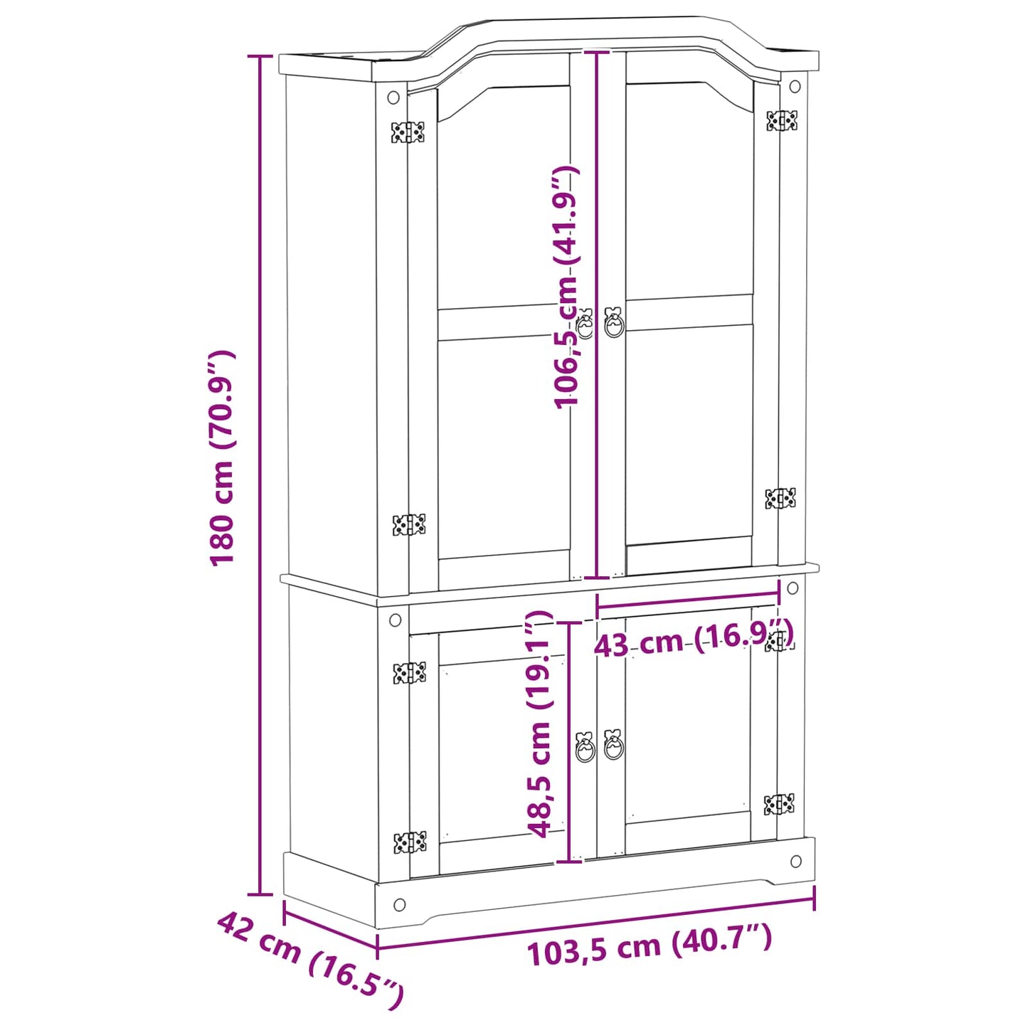 Vitrinekast Wit 103,5 x 42 x 180 cm Massief grenenhout