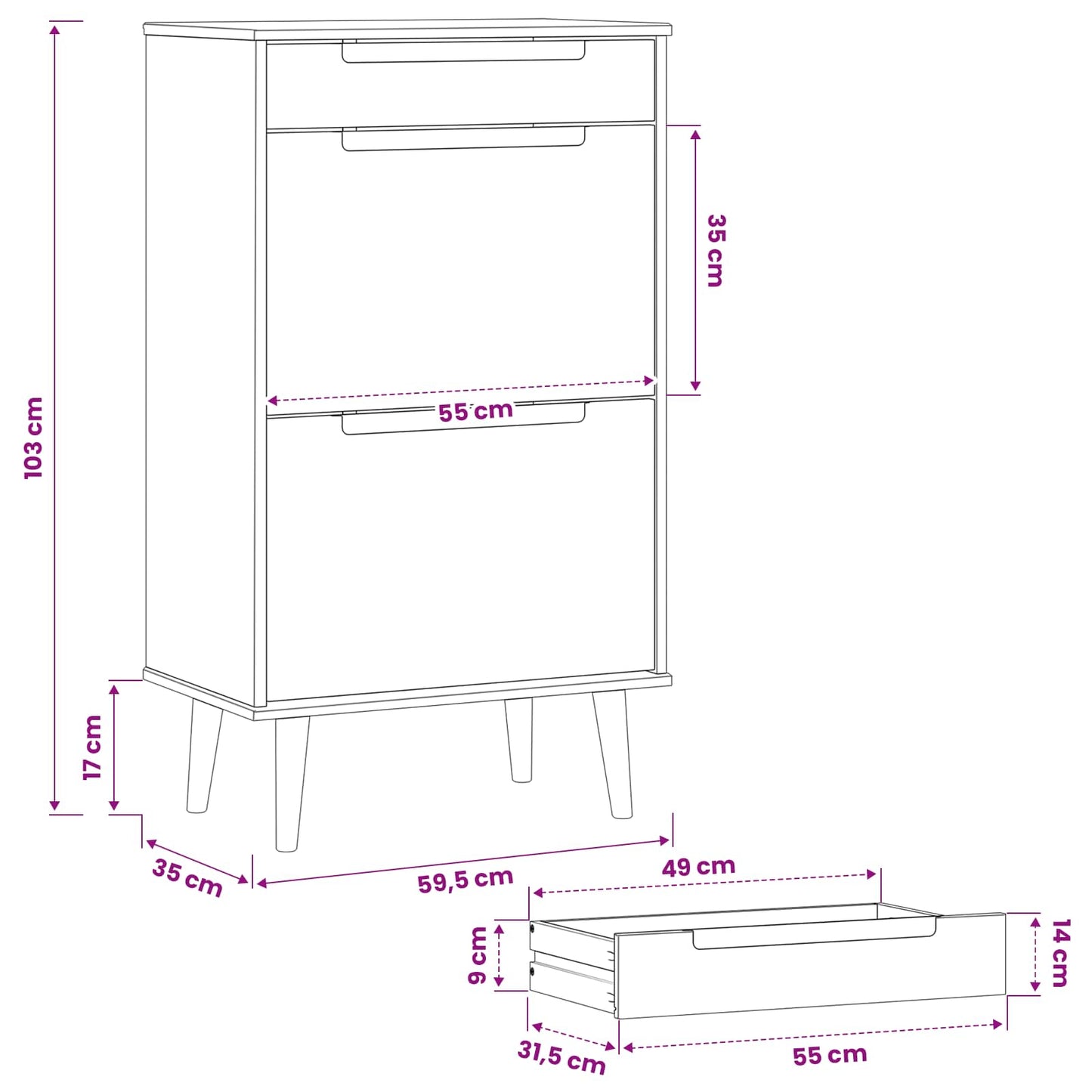 Schoenenkast MOLDE 59,5 x 35 x 103 cm Massief grenenhout Zwart