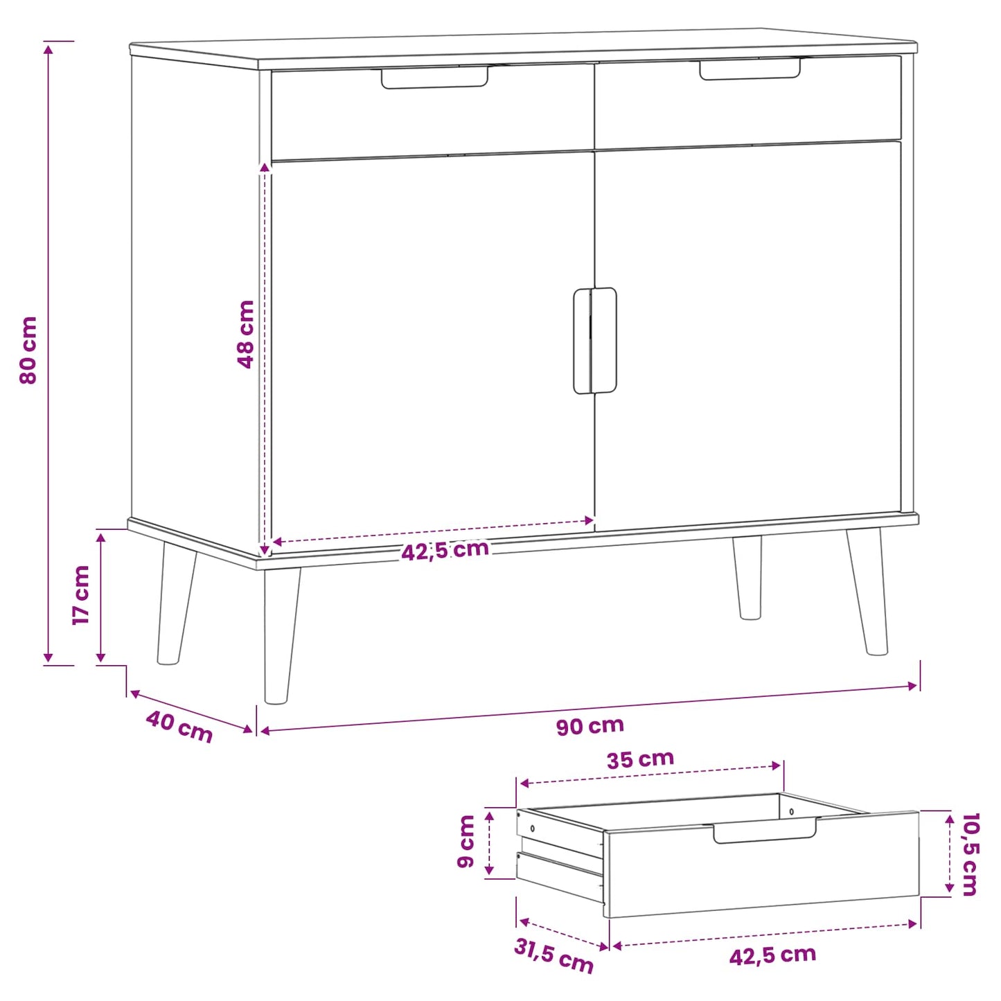 Dressoir MOLDE Caramel 90 x 40 x 80 cm