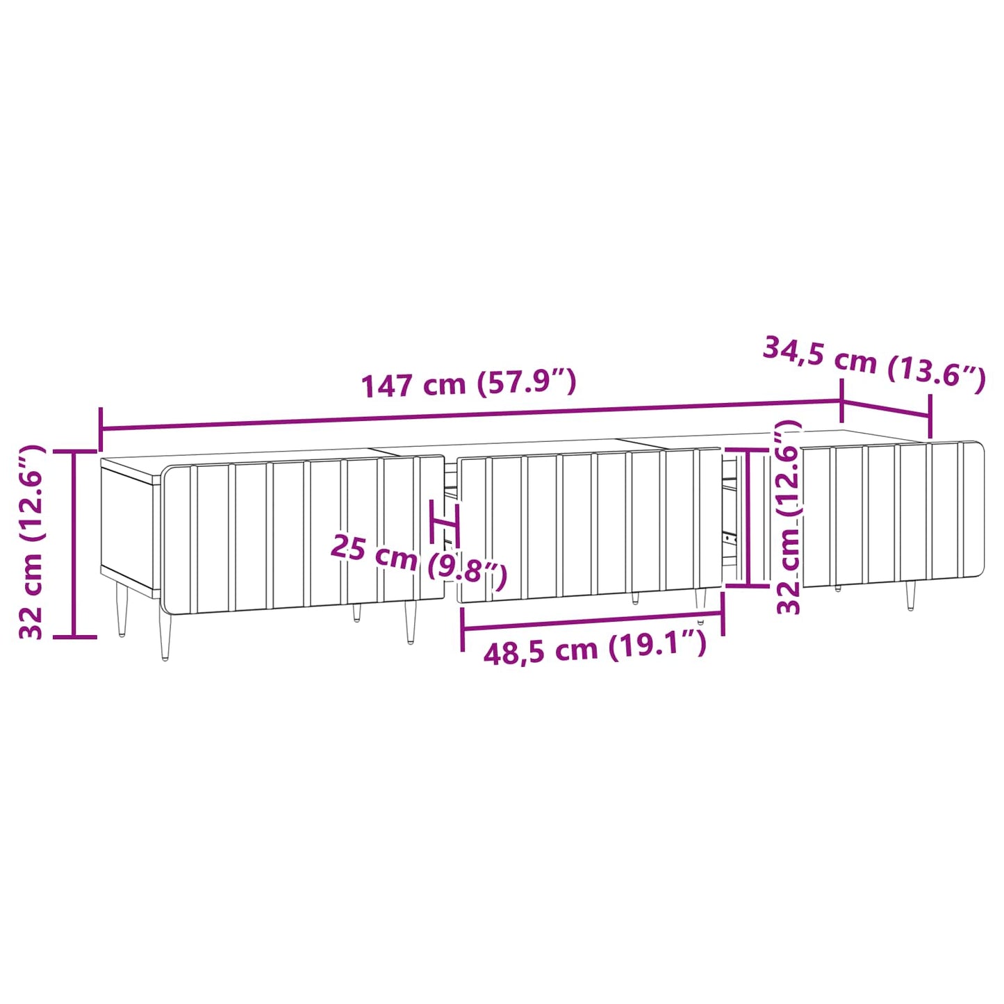 TV-kast met lade Grijs sonoma 147 x 34,5 x 32 cm Bewerkt hout