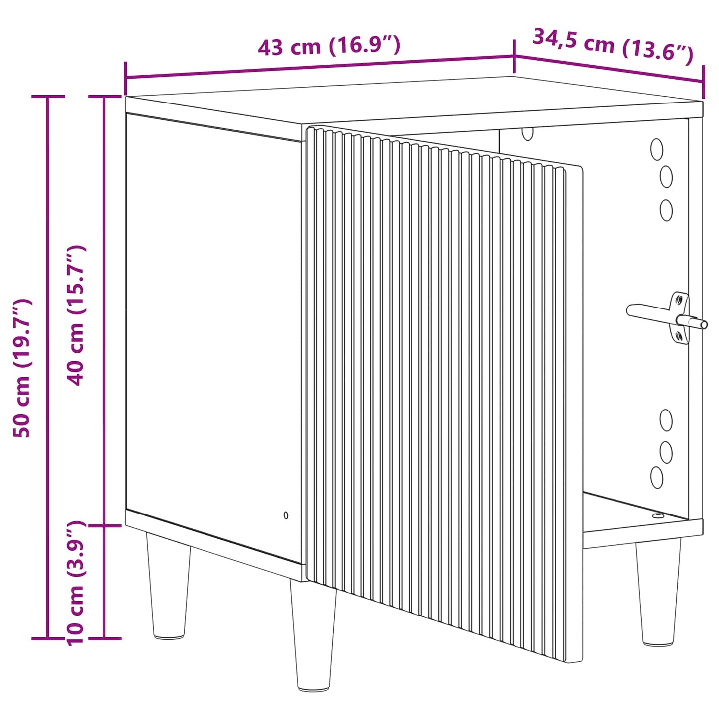 Nachtkastje Betongrijs 43 x 34,5 x 50 cm Bewerkt hout