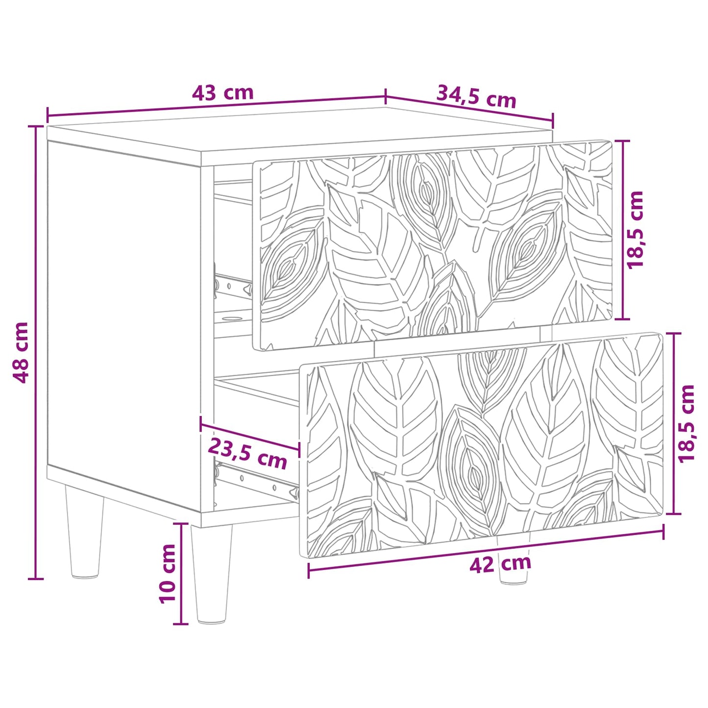 Nachtkastje 2 pcs Grijs Sonoma 43 x 34,5 x 48 cm Bewerkt hout