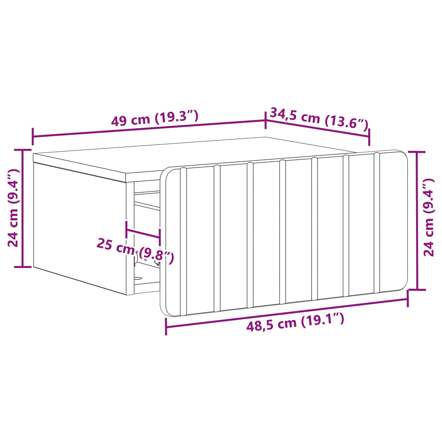 Wandbeugel Bedkast met lade 2 pcs Betongrijs 49 x 34,5 x 24 cm