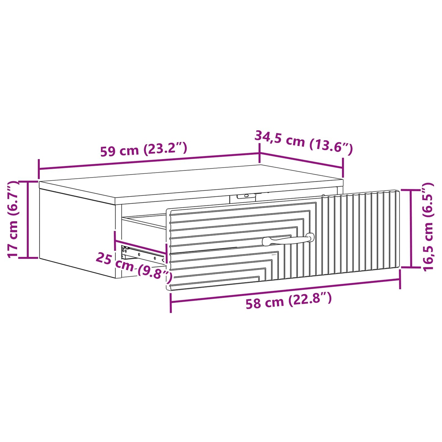Wandmontage Zijtafel Oud hout 59 x 34,5 x 17 cm Bewerkt hout