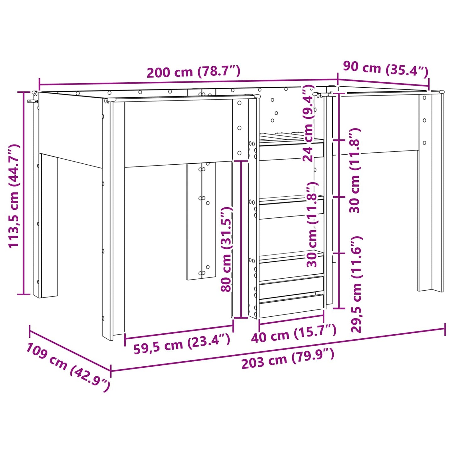 Bunk Bed voor Kinderen Oudhout 90 x 200 cm Bewerkt hout