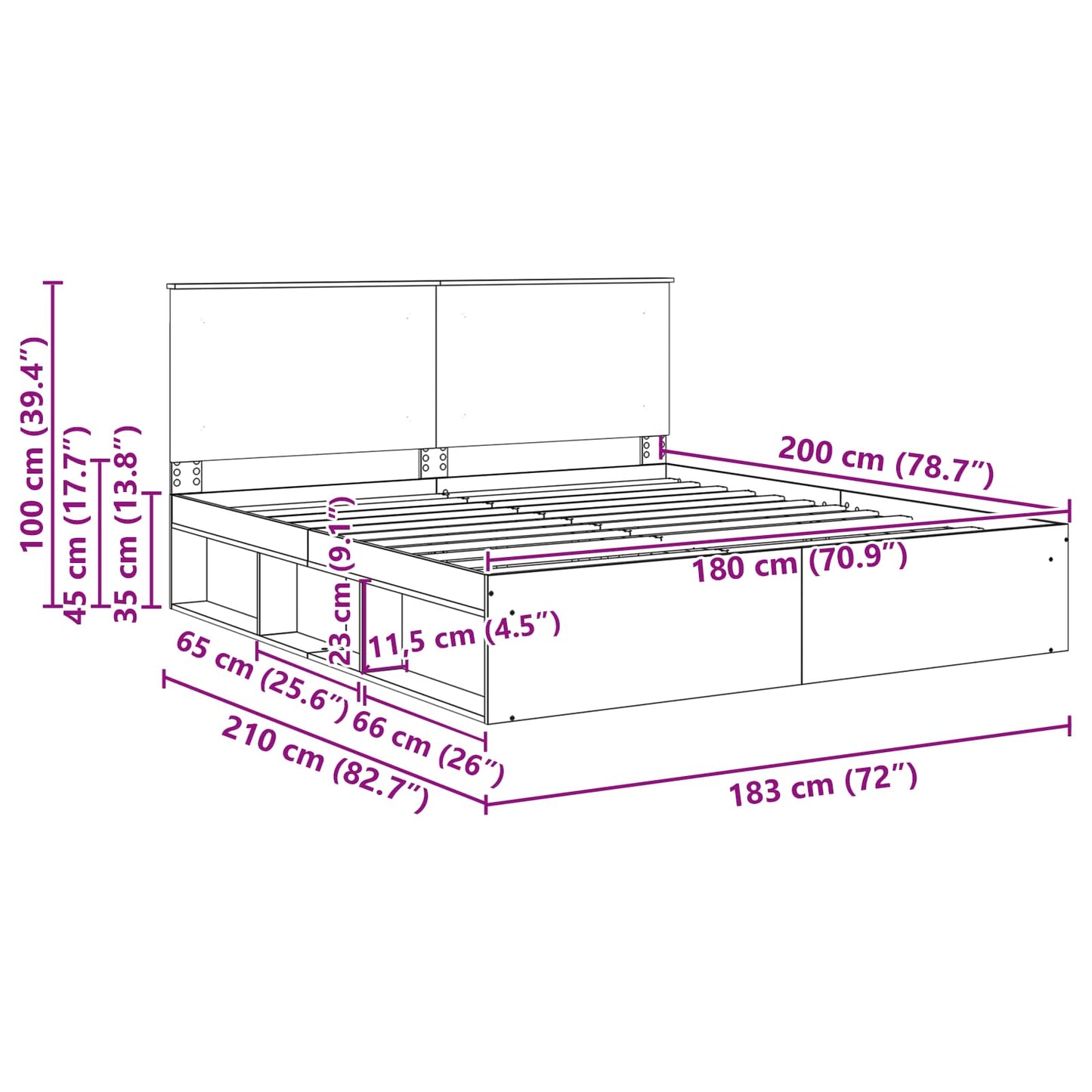 Bedframe met hoofdeinde Wit 180 x 200 cm Massief grenenhout