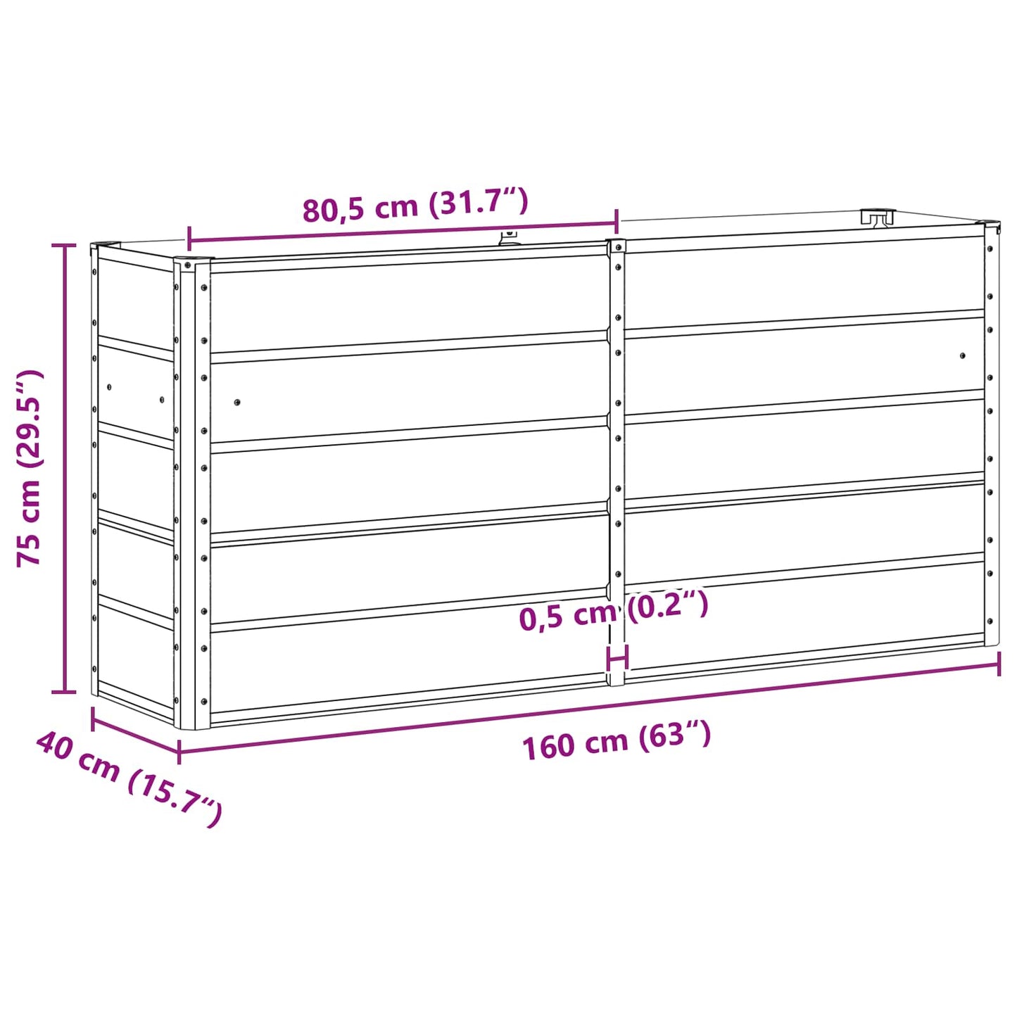 Plantenbak Ivoor 160 x 40 x 75 cm Staal