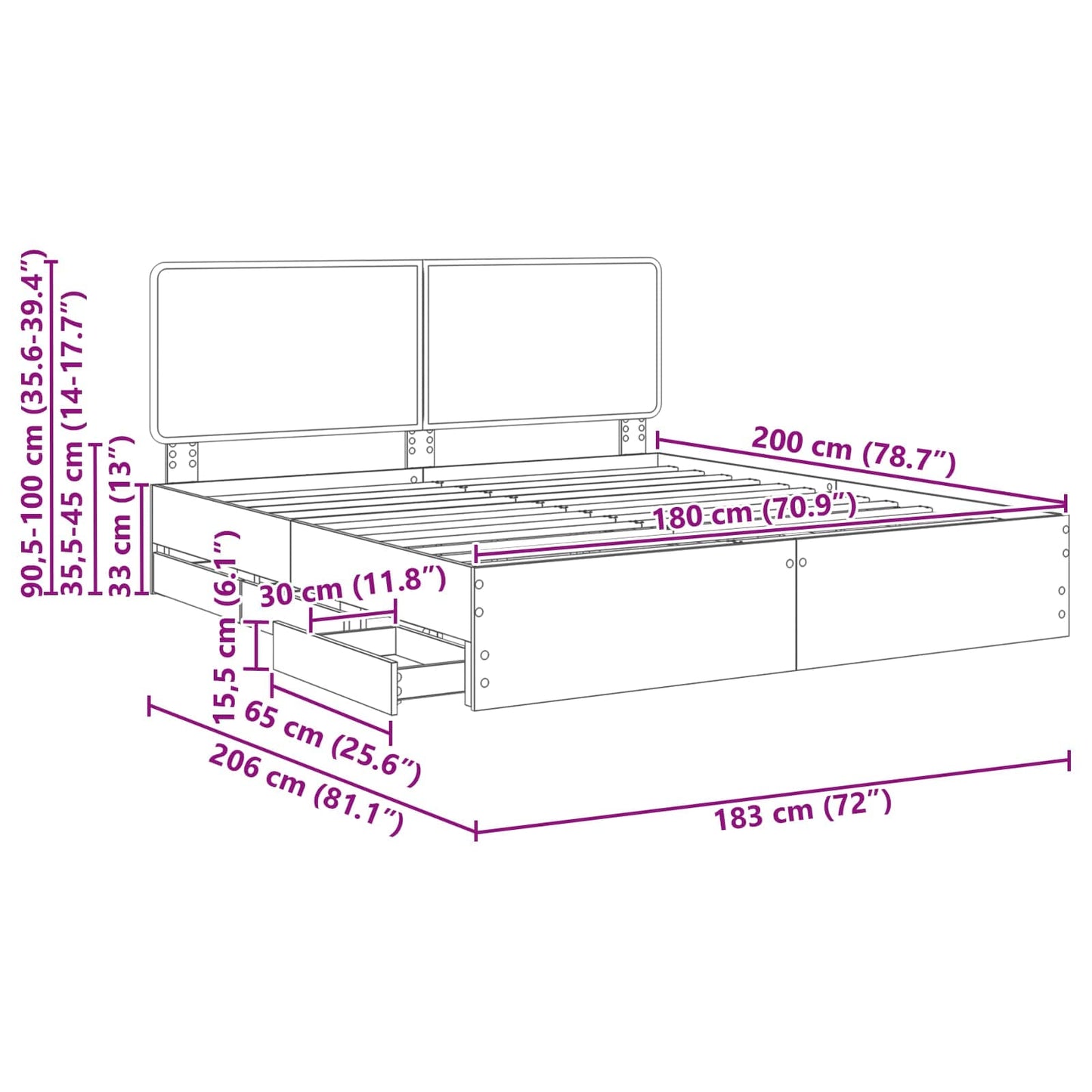 Bedframe met lade Beton Grijs 180 x 200 cm Ingenieurshout