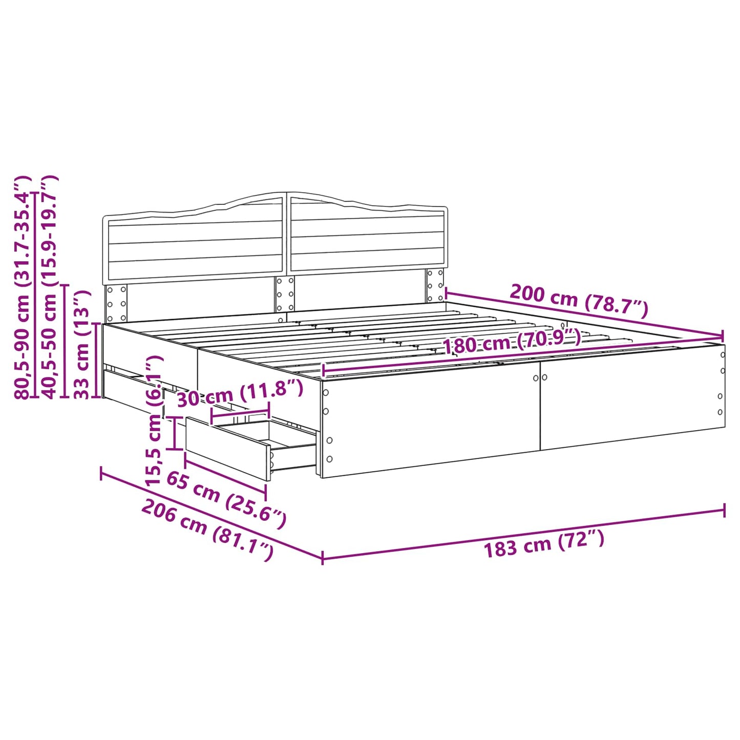 Bedframe met lade Grijs Sonoma 180 x 200 cm Ingenieurshout