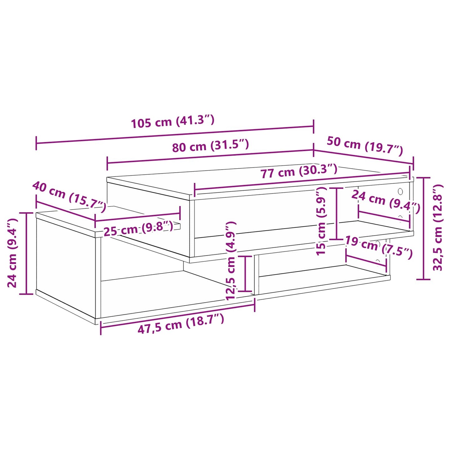 Salontafel Grijs Sonoma 105 x 50 x 32,5 cm Bewerkt hout