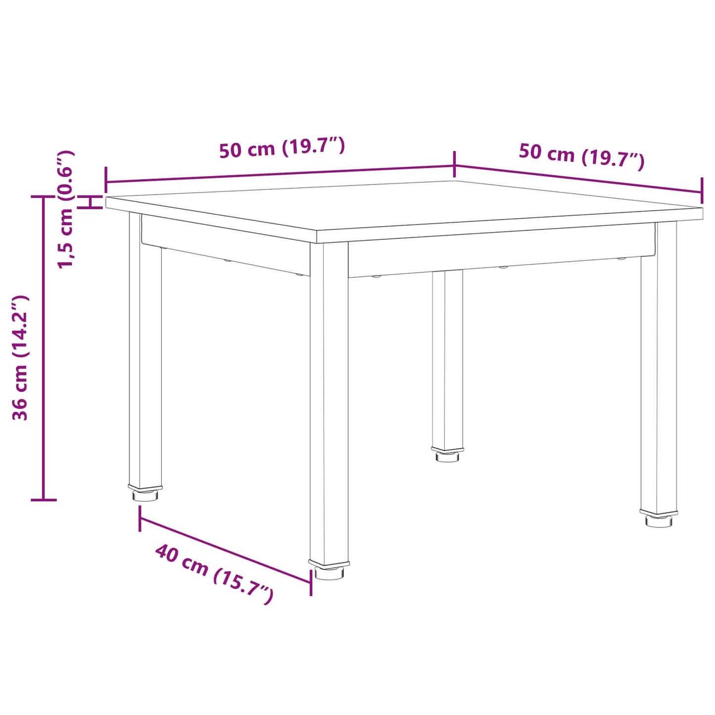 Salontafel Wit 50 x 50 x 36 cm Massief grenenhout