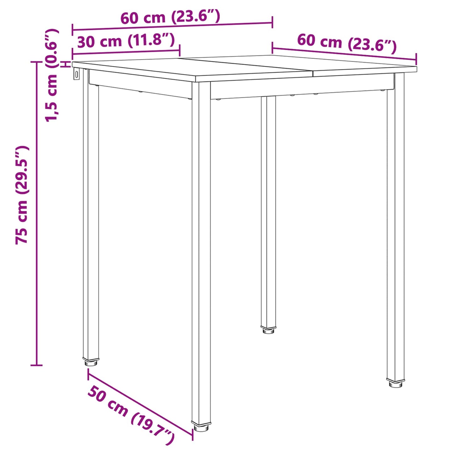 Eettafel Wit 60 x 60 x 75 cm Massief grenenhout