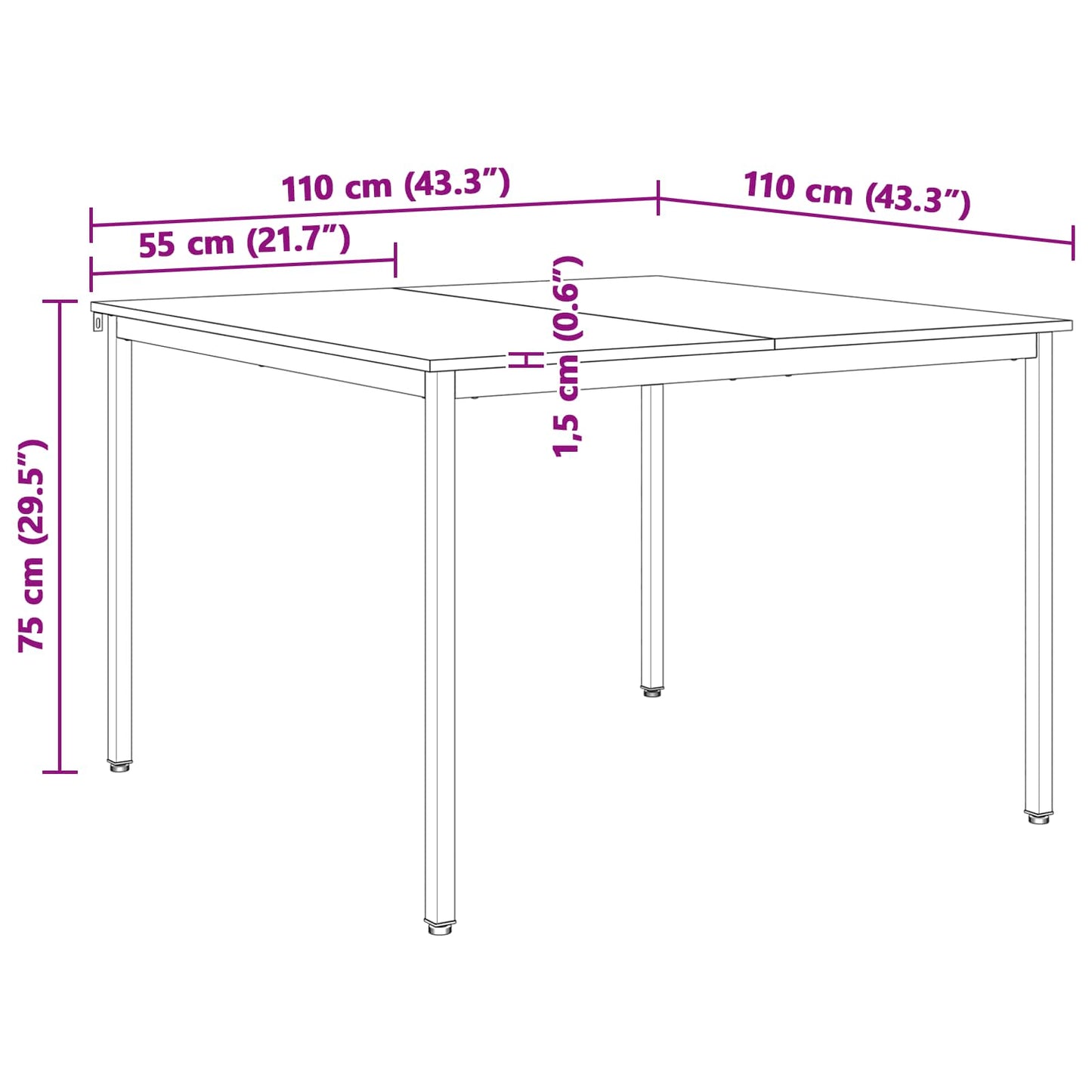 Eettafel Naturel 110 x 110 x 75 cm Massief grenenhout