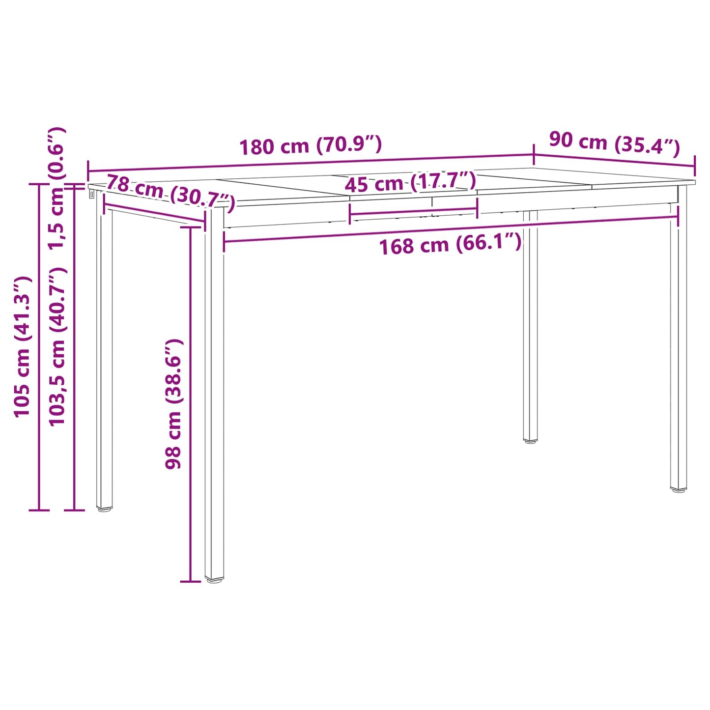 Bartafel Naturel 110 x 55 x 105 cm Massief grenenhout