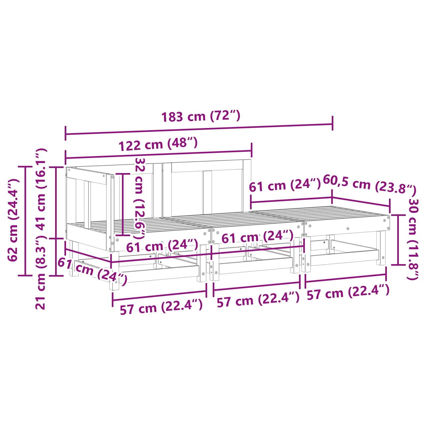 Sectie Sofa Eenheden Wasbruin 183 x 61 x 62 cm