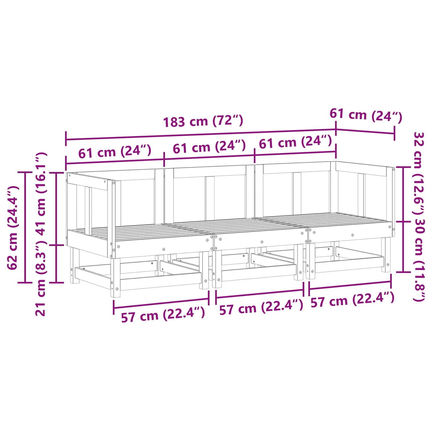 Sectie Sofa Eenheden 3 Stuk Waskleur Bruin Massief Vurenhout Was bruin pijnboom 2x hoek + midden