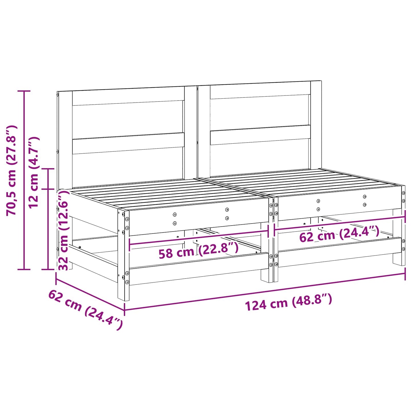 Tuin Midden Sofa Massief grenenhout Wasbruin 124 x 62 x 70,5 cm