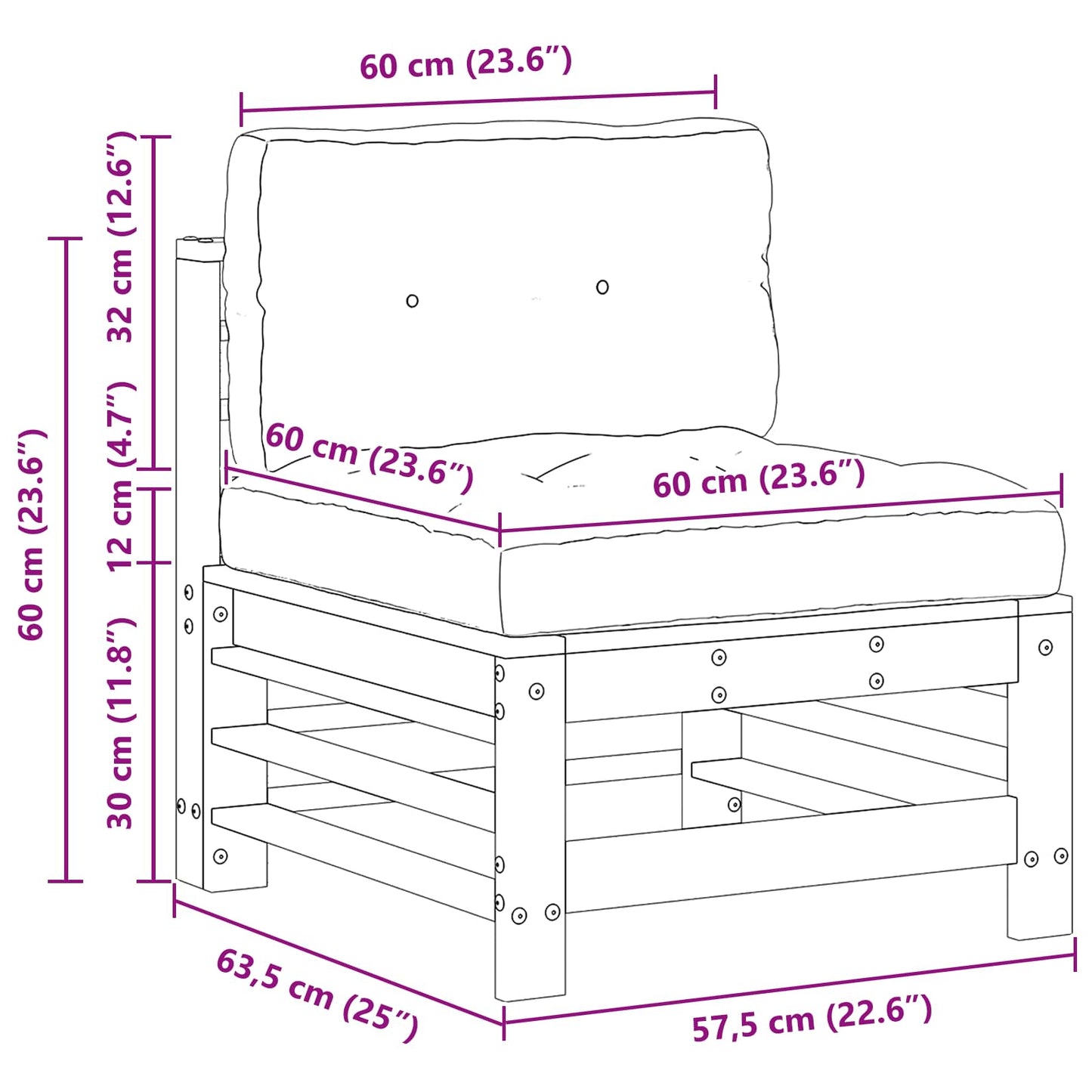 Tuin Midden Sofa Massief grenenhout Wasbruin