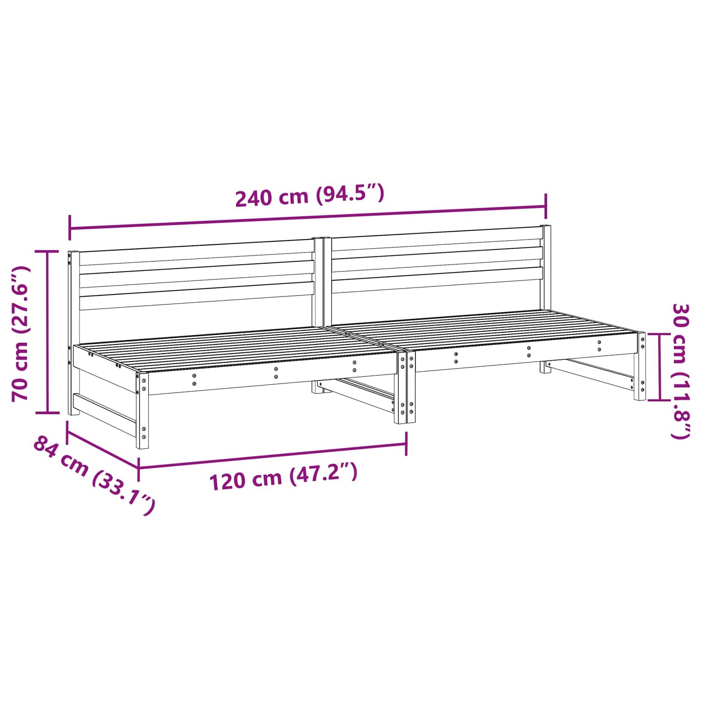 2 Stuk Sectie Sofa Eenheden Massief Vurenhout Waskleur Bruin Was bruin pijnboom Middenbank (2 st)