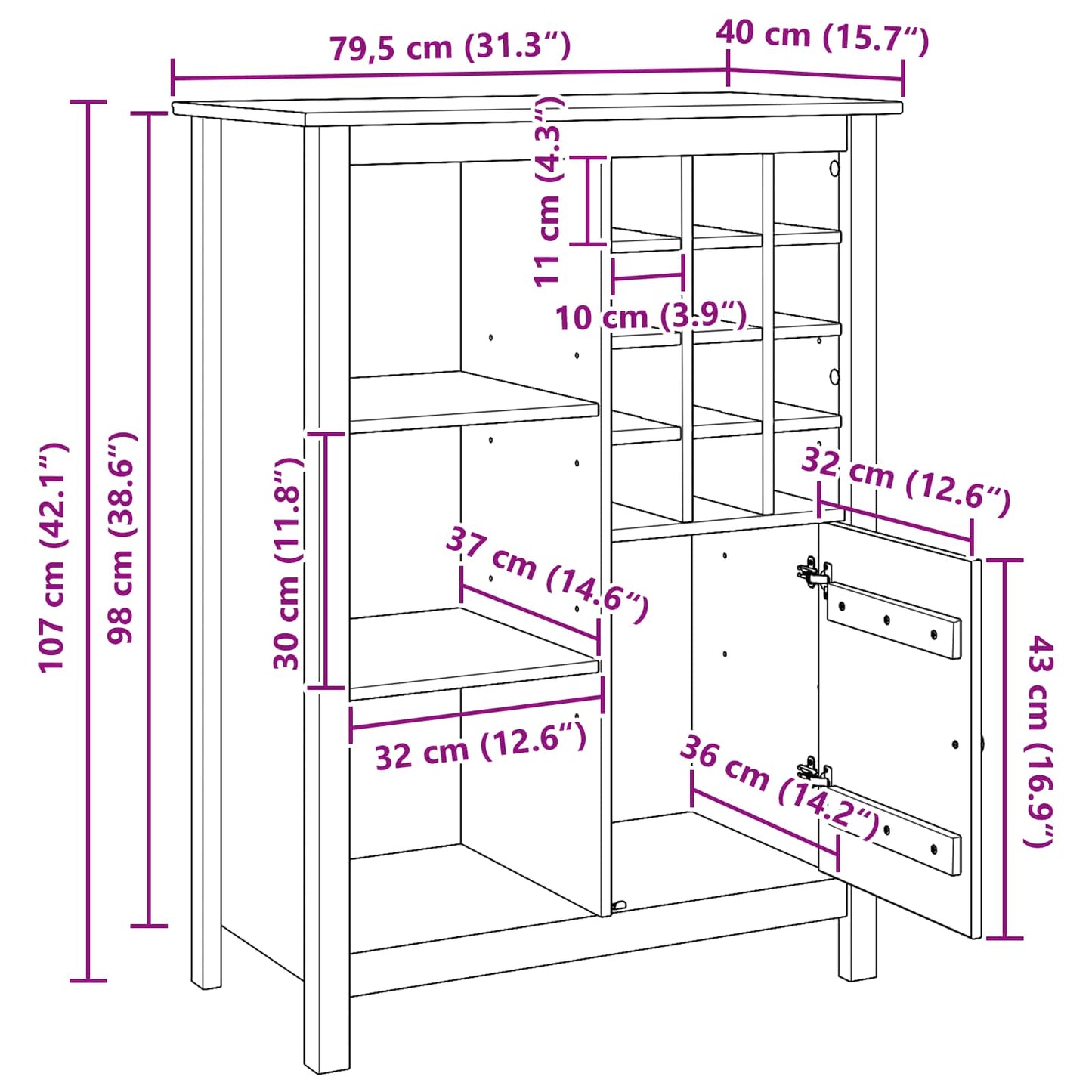 Wijnkast HILL Honingbruin 79.5 x 40 x 107.5 cm