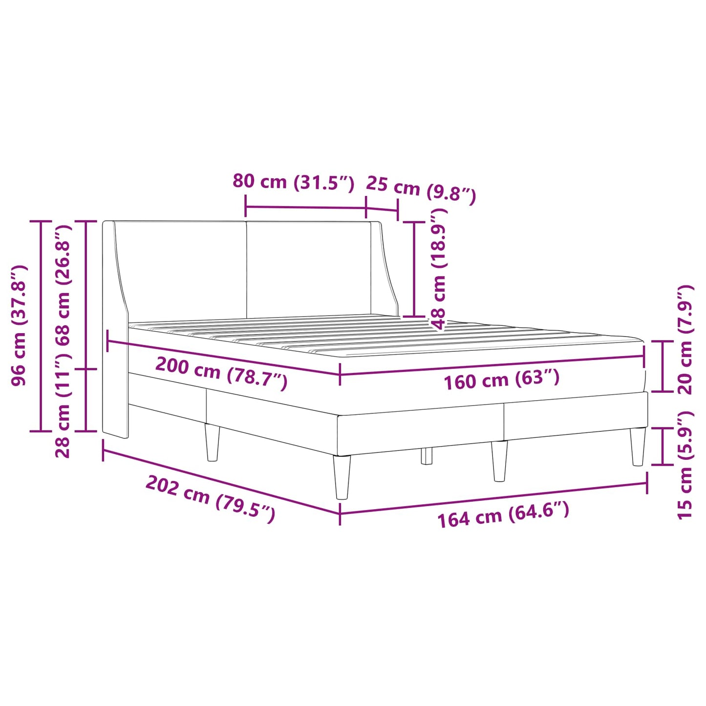 Bedframe met matras met hoofdeinde Polyester