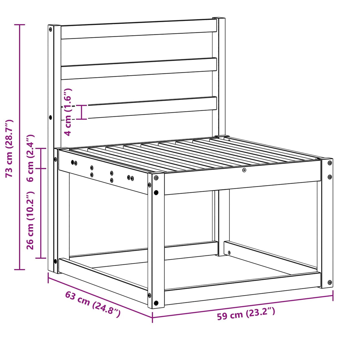 Buiten Midden Sofa Massief Acaciahout Wit 59 x 63 x 73 cm