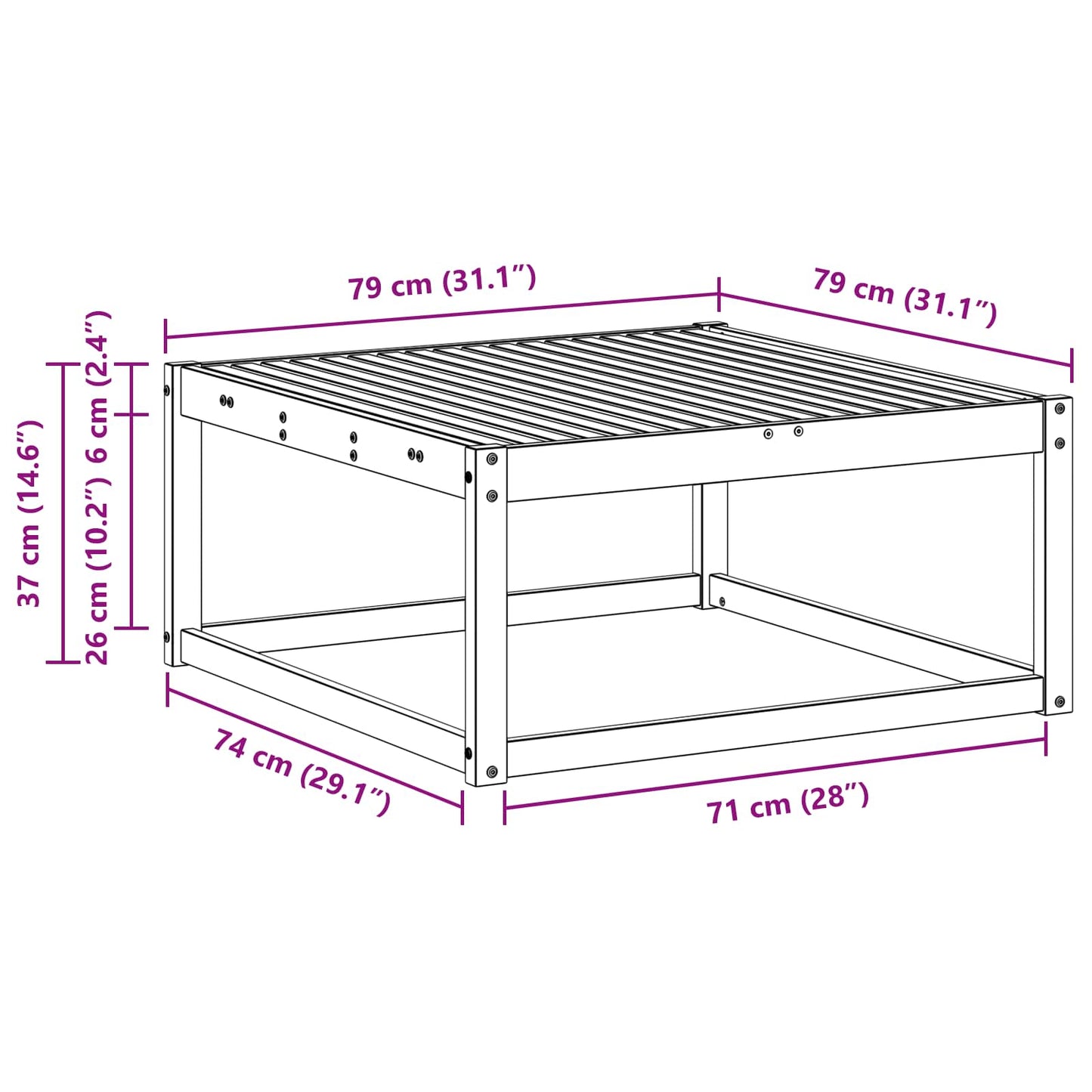 Buiten Voetenbank Massief Acaciahout Wit 79 x 79 x 37 cm