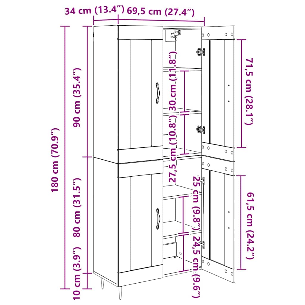 Hoge kast 2 st Artisan Eiken 69,5 x 34 x 180 cm Bewerkt hout