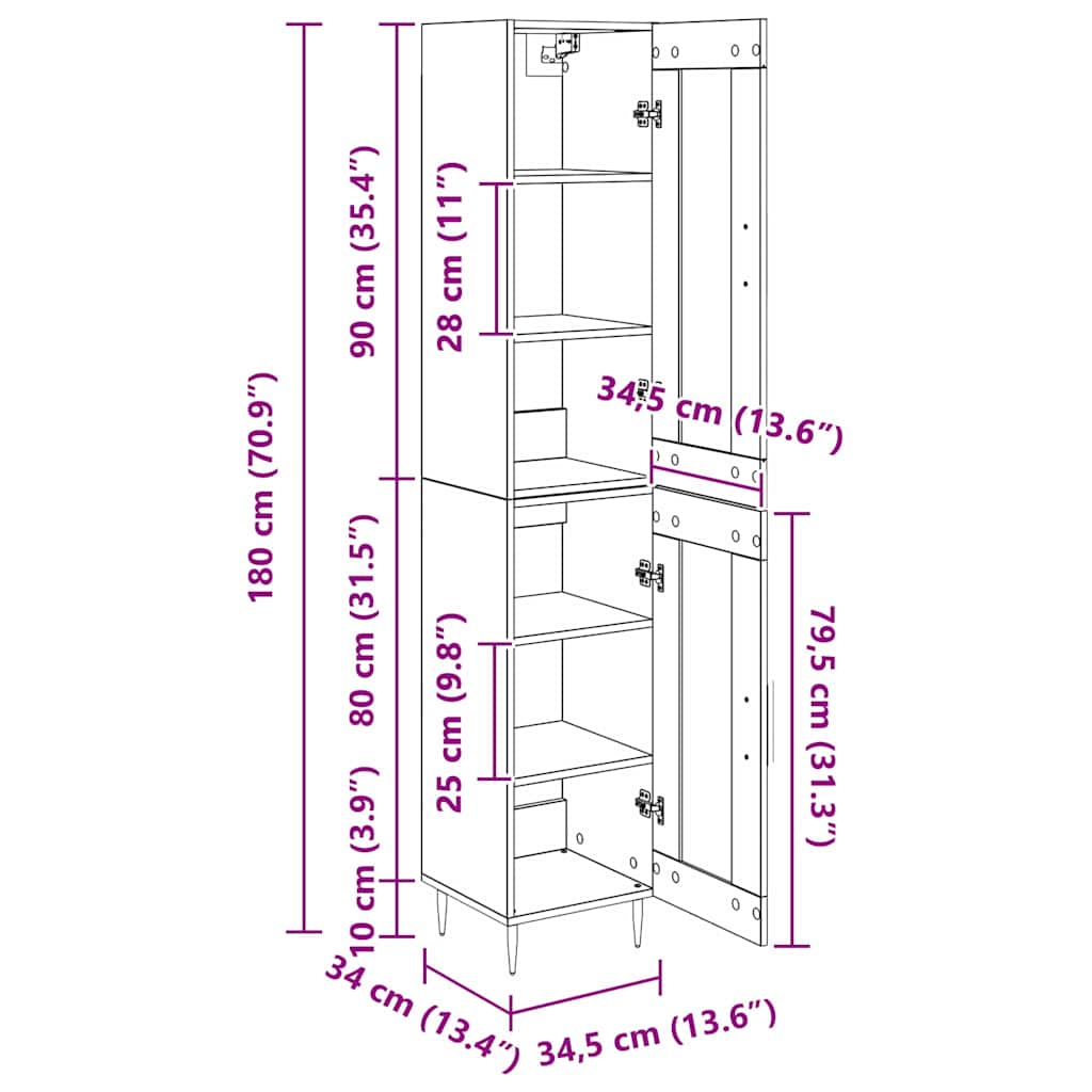 Highboard Artisan Eiken 34,5 x 34 x 180 cm Bewerkt hout
