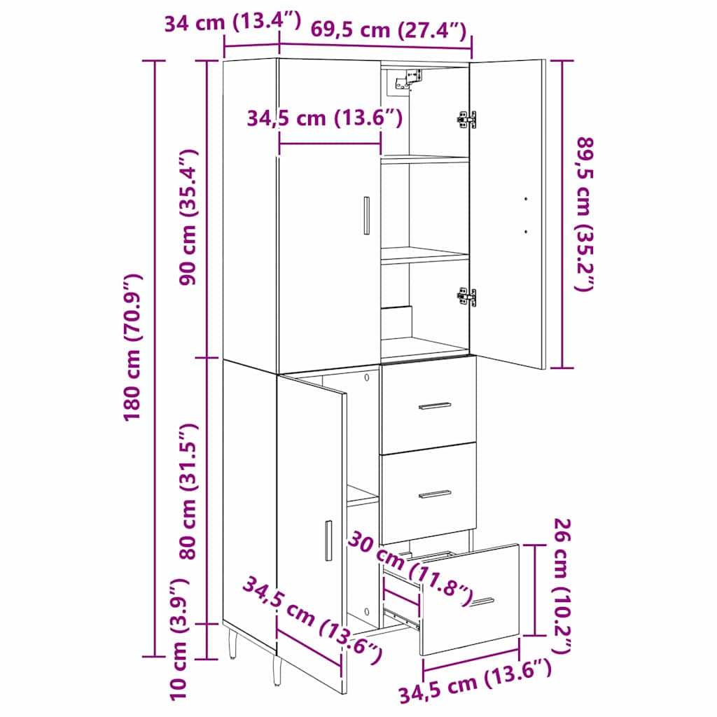 Hoge kast met lade Artisan Eiken 69,5 x 34 x 180 cm