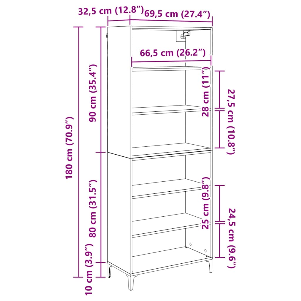 Dressoir Wandgemonteerd 2 pcs Zwart Eiken Bewerkt hout