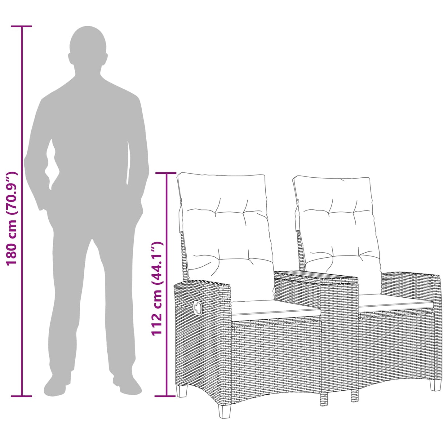 Ligbank met tafel Zwart 126 x 65 x 112 cm poly rattan