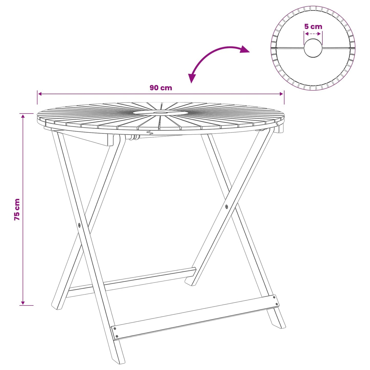 Inklapbare tuintafel Naturel Ø90 x 75 cm Massief Acaciahout