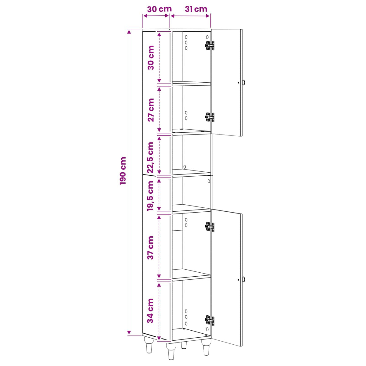 Badkamerkast met Open Plank ALKMAAR Wit 30 x 31 x 190 cm