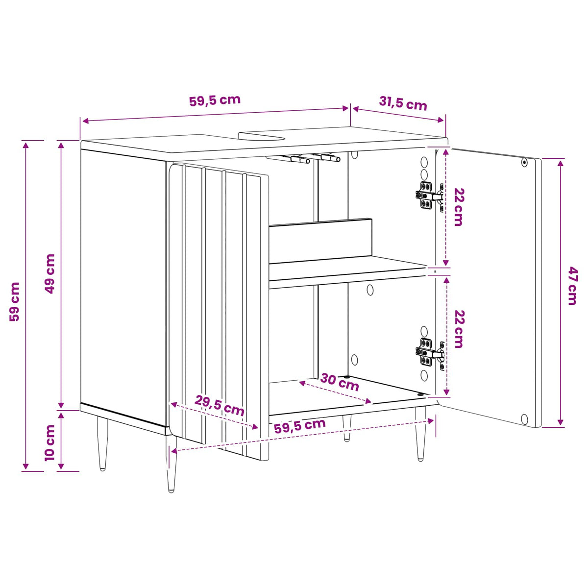 Badkamer wastafelkast ZWOLLE Betongrijs 59,5 x 31,5 x 59 cm