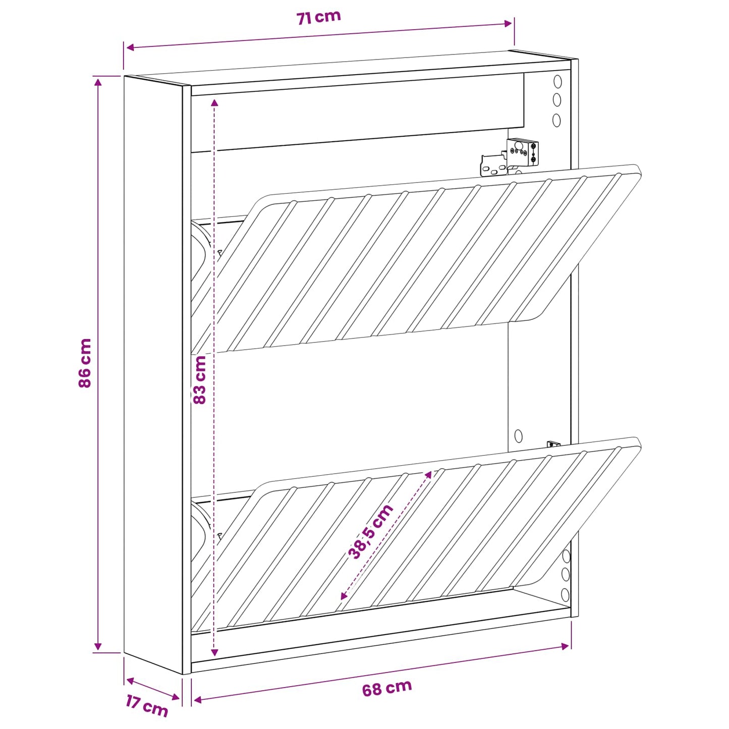 Wandgemonteerde Schoenkast ZWOLLE 71 x 17 x 86 cm Bewerkt hout