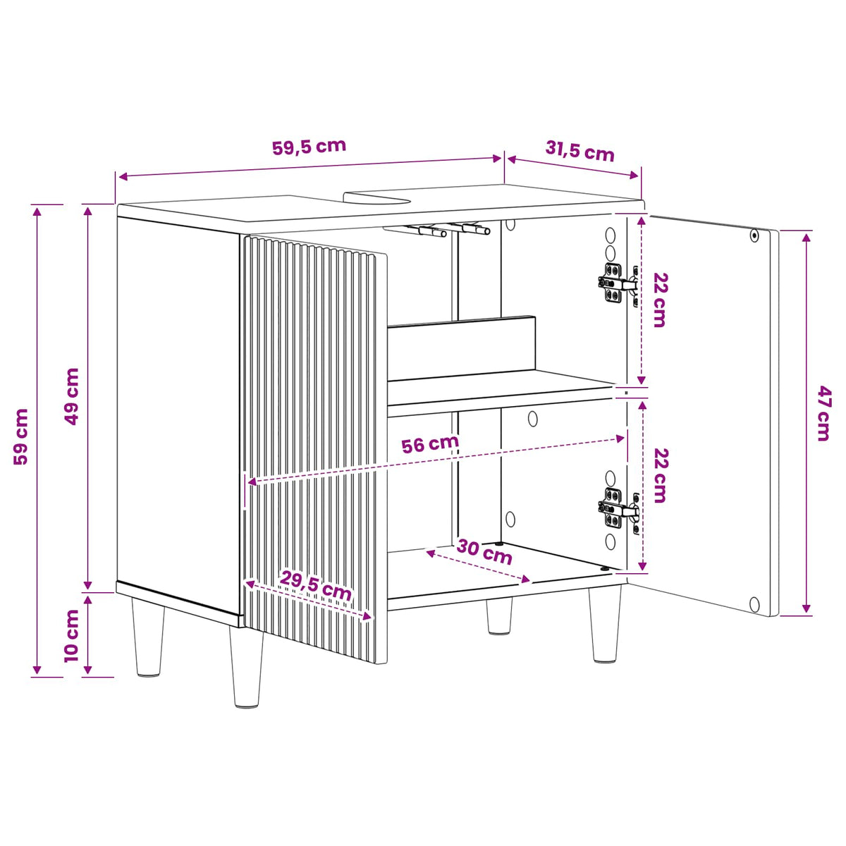 Badkamer wastafelkast ARNHEM Wit 59,5 x 31,5 x 59 cm