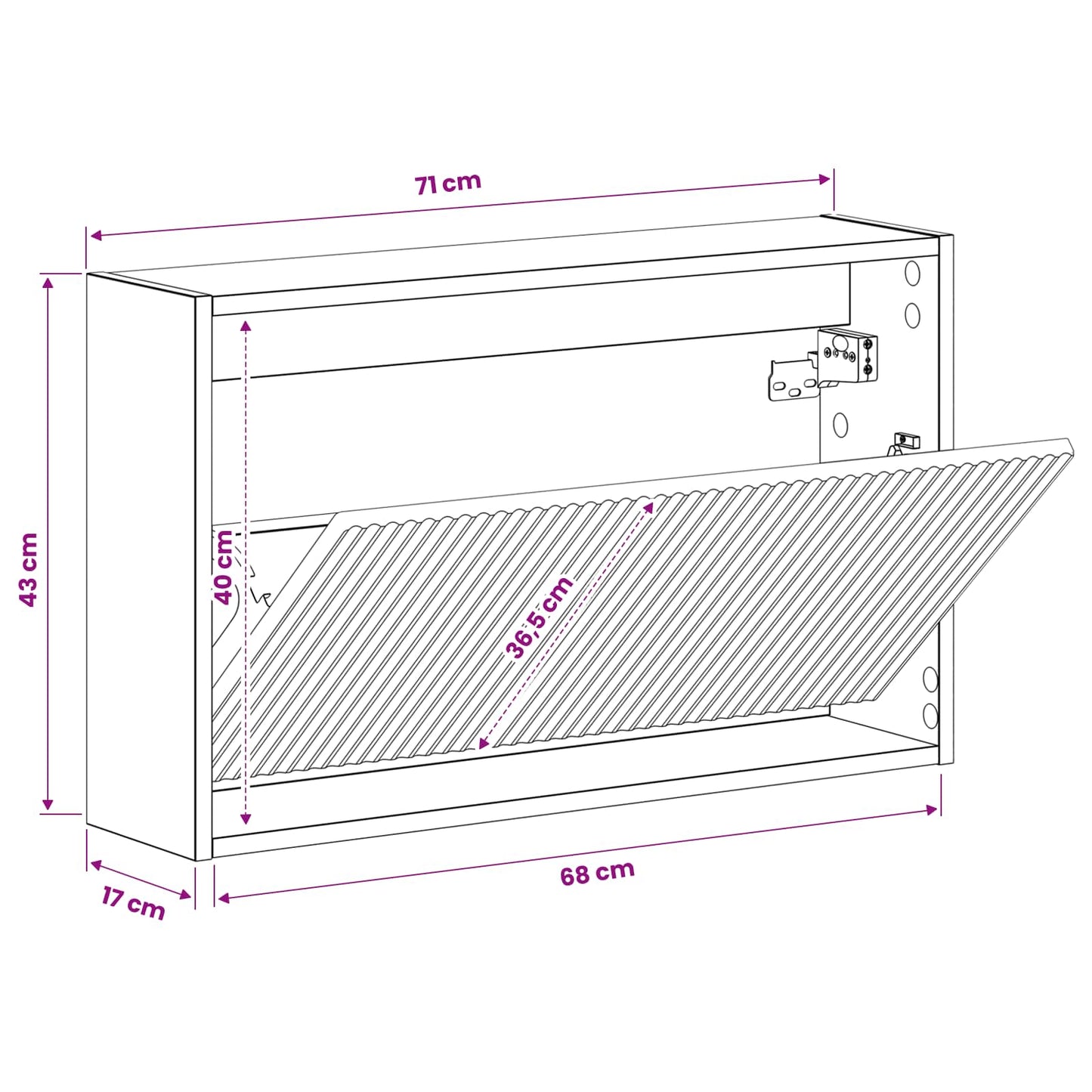 Wandgemonteerde Schoenkast ARNHEM 71 x 17 x 43 cm Bewerkt hout