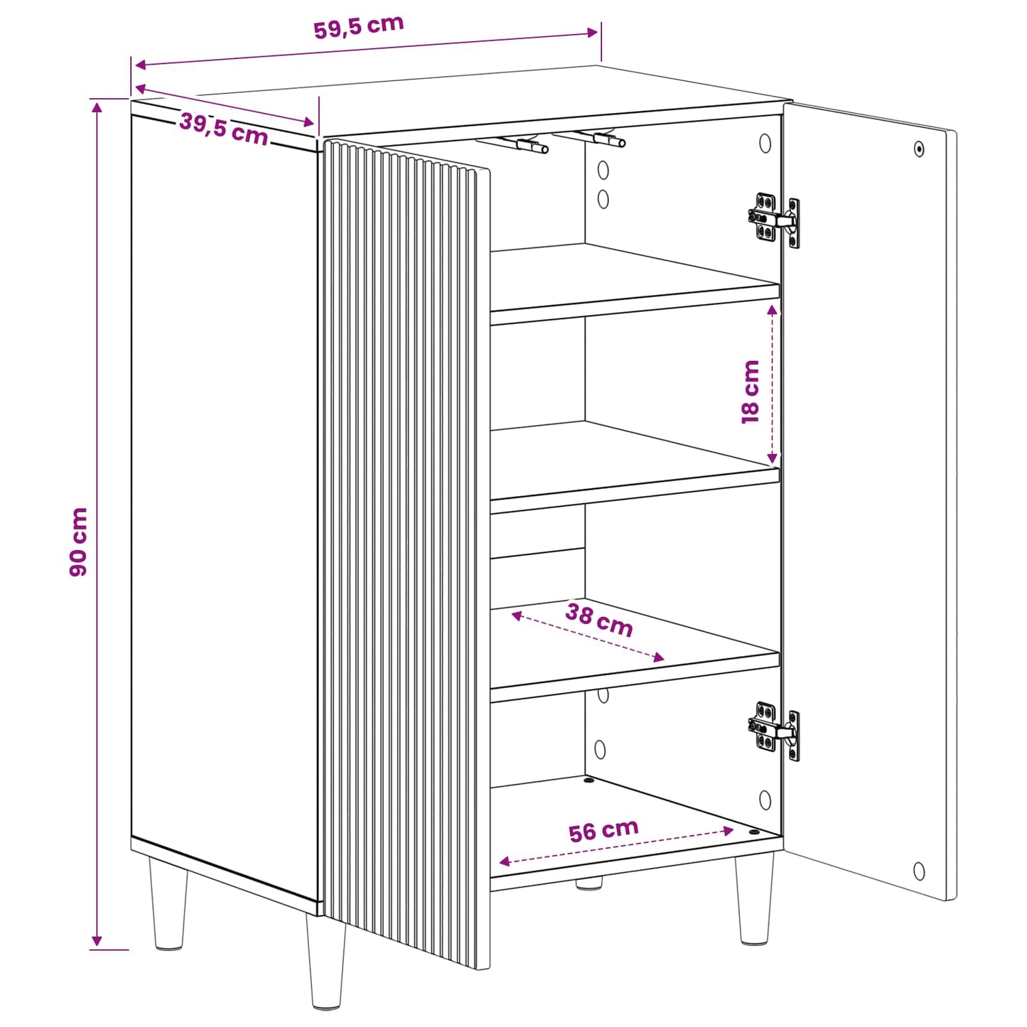 Schoenenkast ARNHEM 59,5 x 39,5 x 90 cm Bewerkt hout Betongrijs