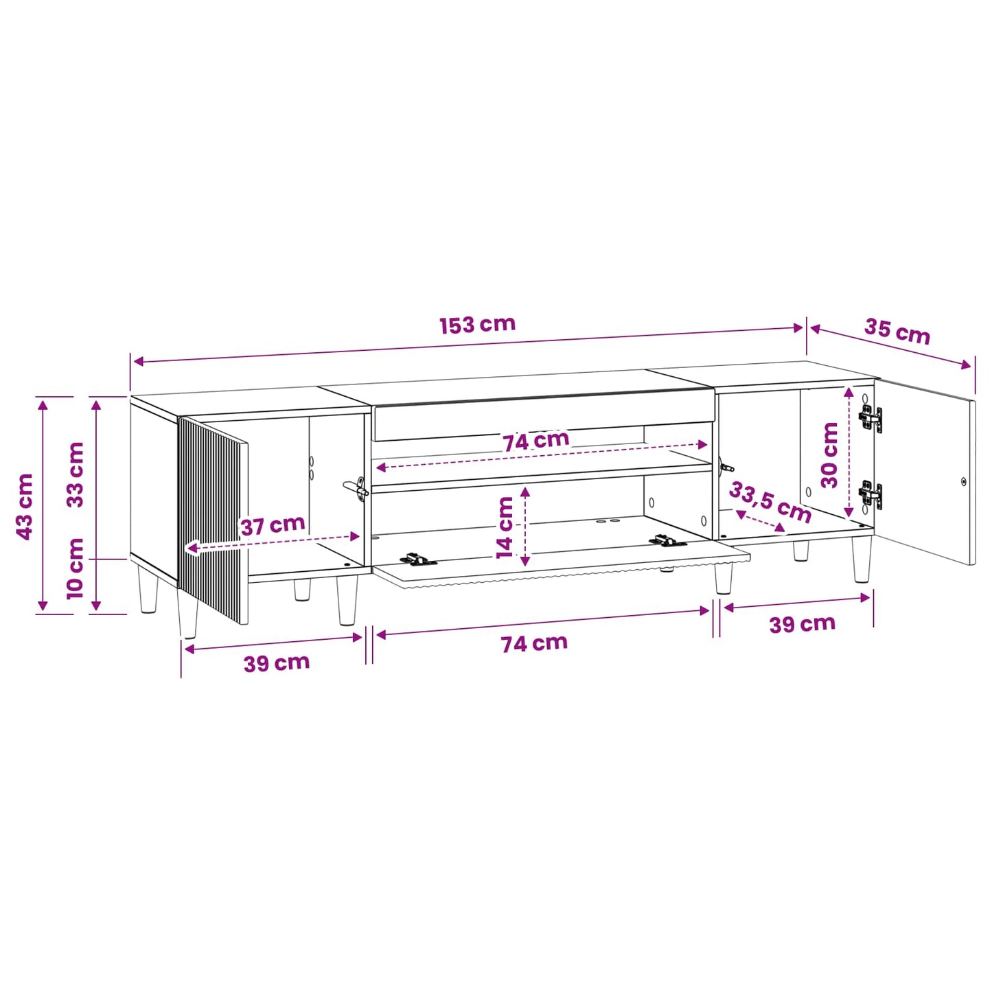 LED tv-meubel Zwart Bewerkt hout