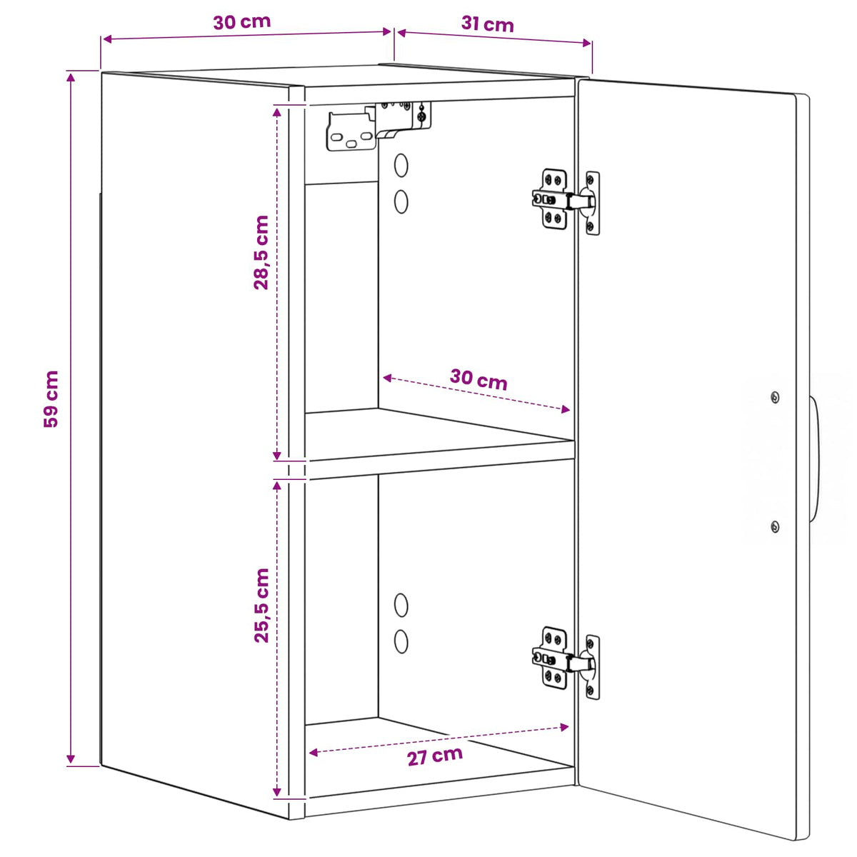 Badkamer wandkast HAARLEM Hoogglans Wit 30 x 31 x 59 cm