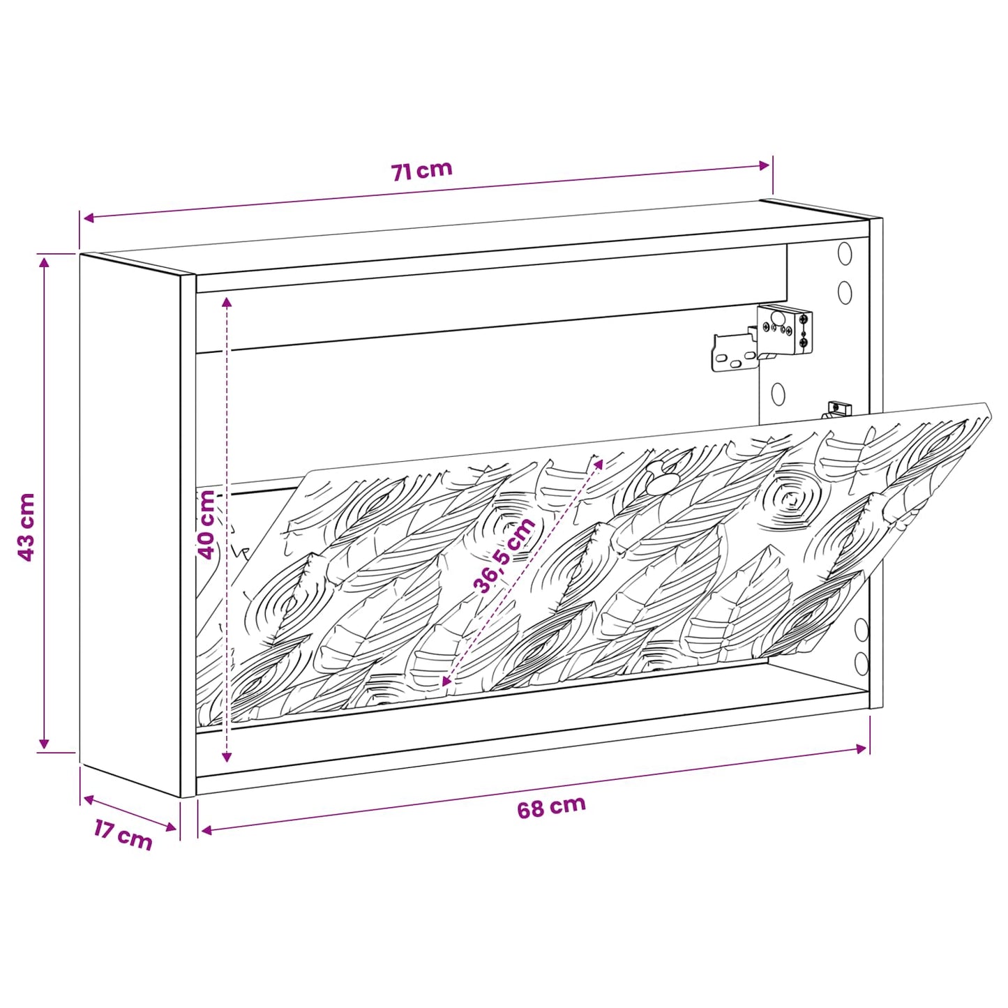 Wandgemonteerde Schoenkast DELFT 71 x 17 x 43 cm Bewerkt hout