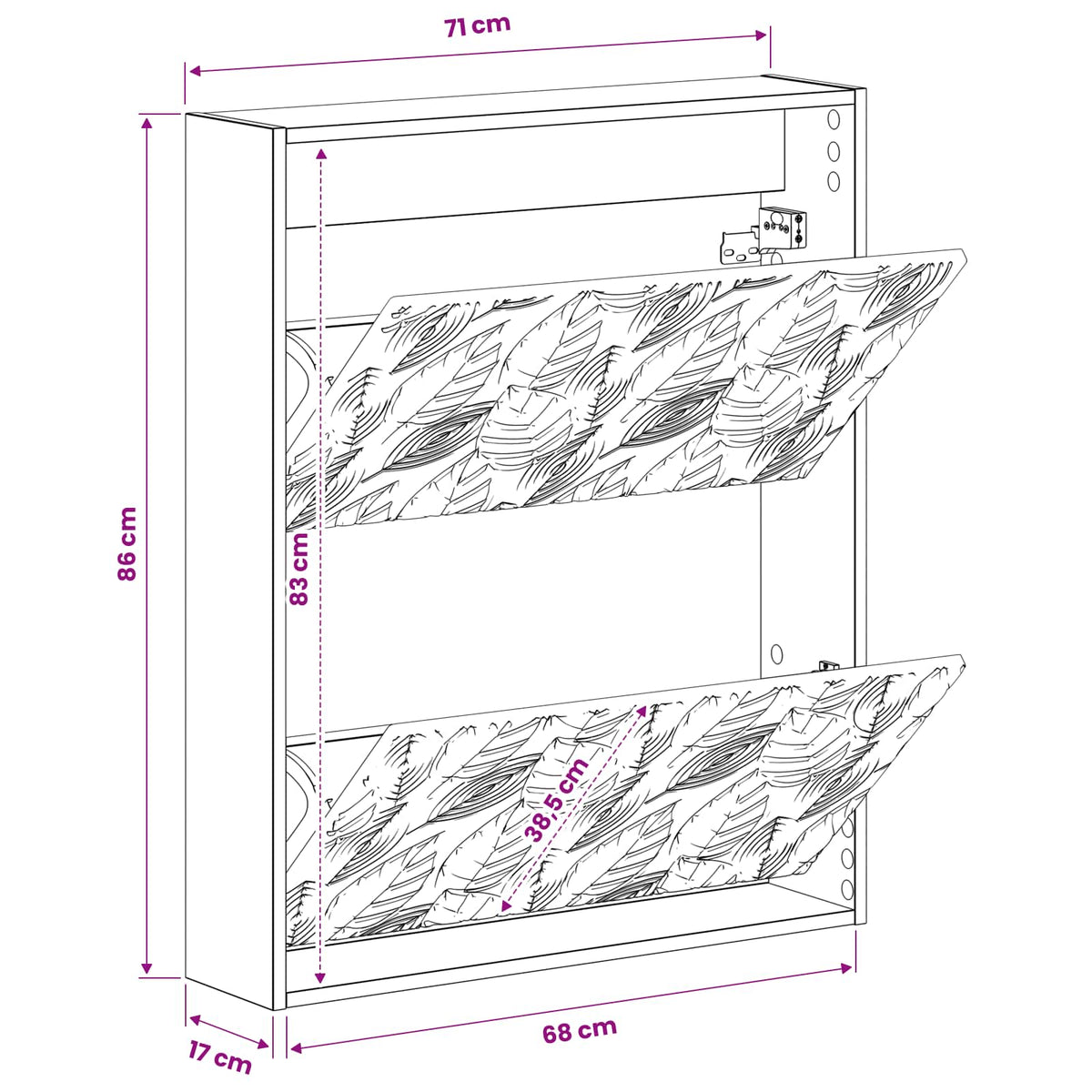 Wandgemonteerde Schoenkast DELFT 71 x 17 x 86 cm Bewerkt hout