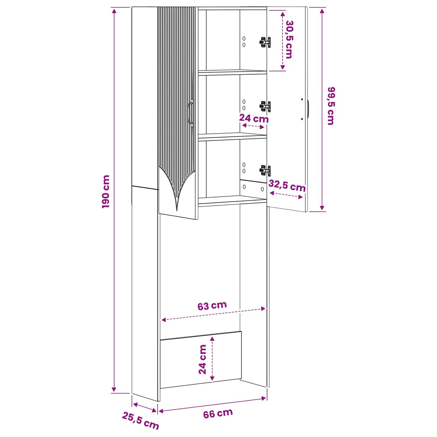 Toiletkast HOORN Betongrijs 66 x 25,5 x 190 cm Bewerkt hout