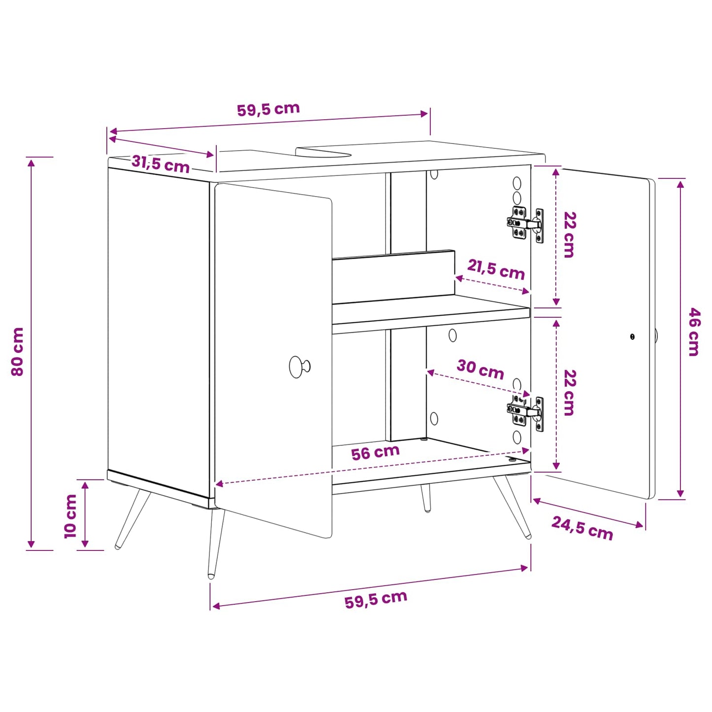 Badkamer wastafelkast BREDA Grijs Sonoma 59,5 x 31,5 x 59 cm