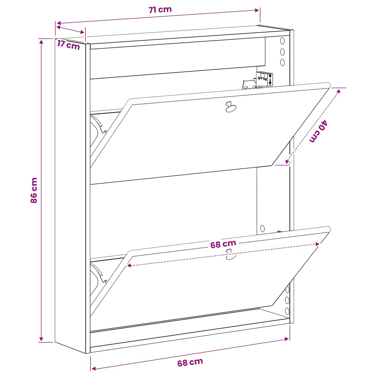 Wandgemonteerde Schoenkast BREDA 71 x 17 x 86 cm Bewerkt hout