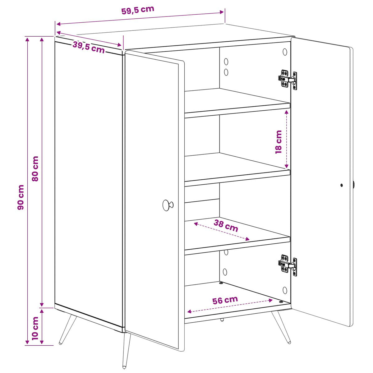 Schoenenkast BREDA 59,5 x 39,5 x 90 cm Bewerkt hout