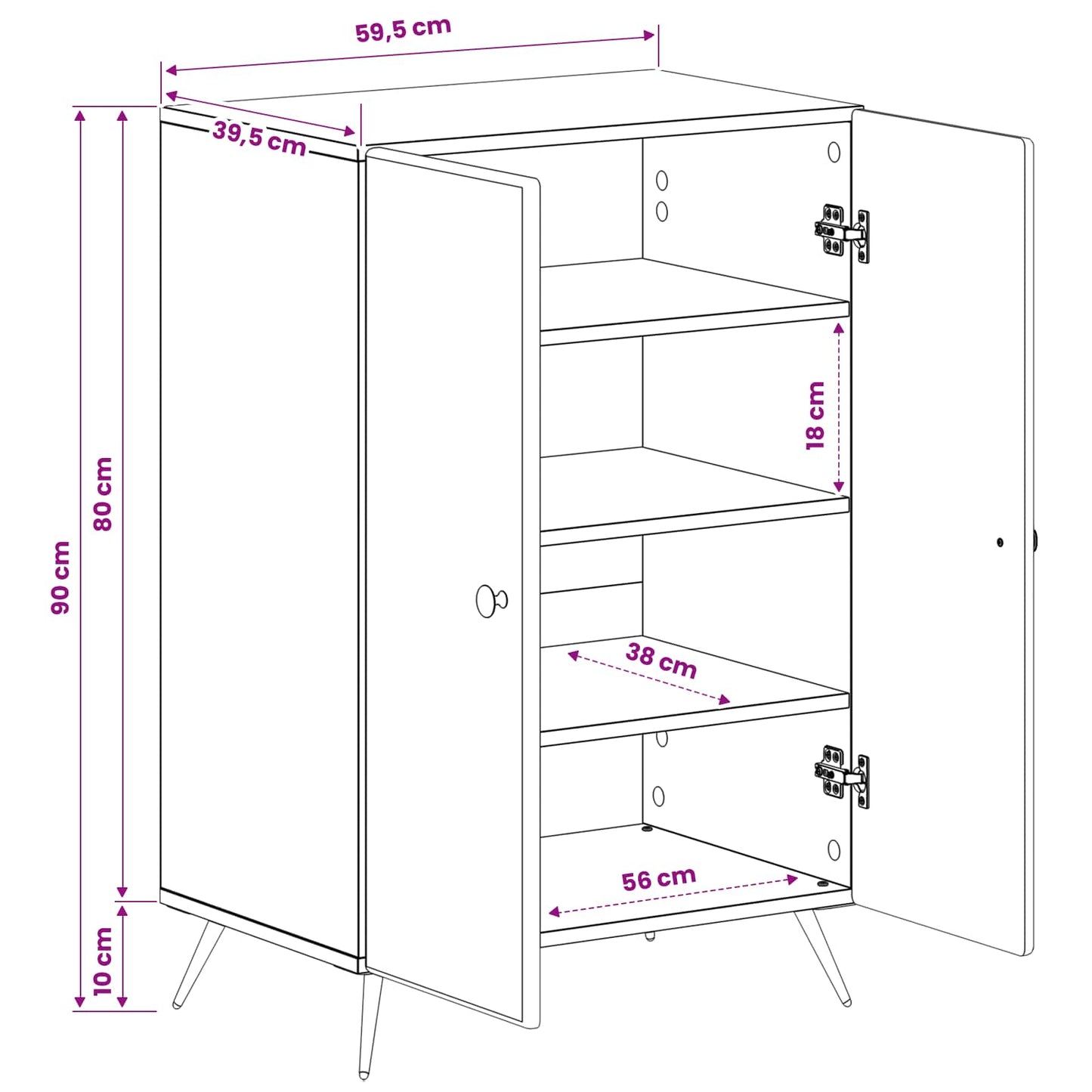 Schoenenkast BREDA 59,5 x 39,5 x 90 cm Bewerkt hout Betongrijs