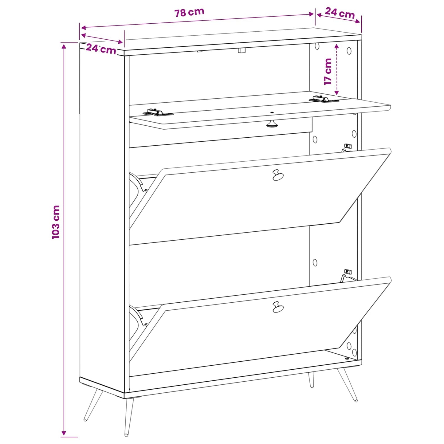 Schoenenkast BREDA 78 x 24 x 103 cm Bewerkt hout Hoogglans Wit