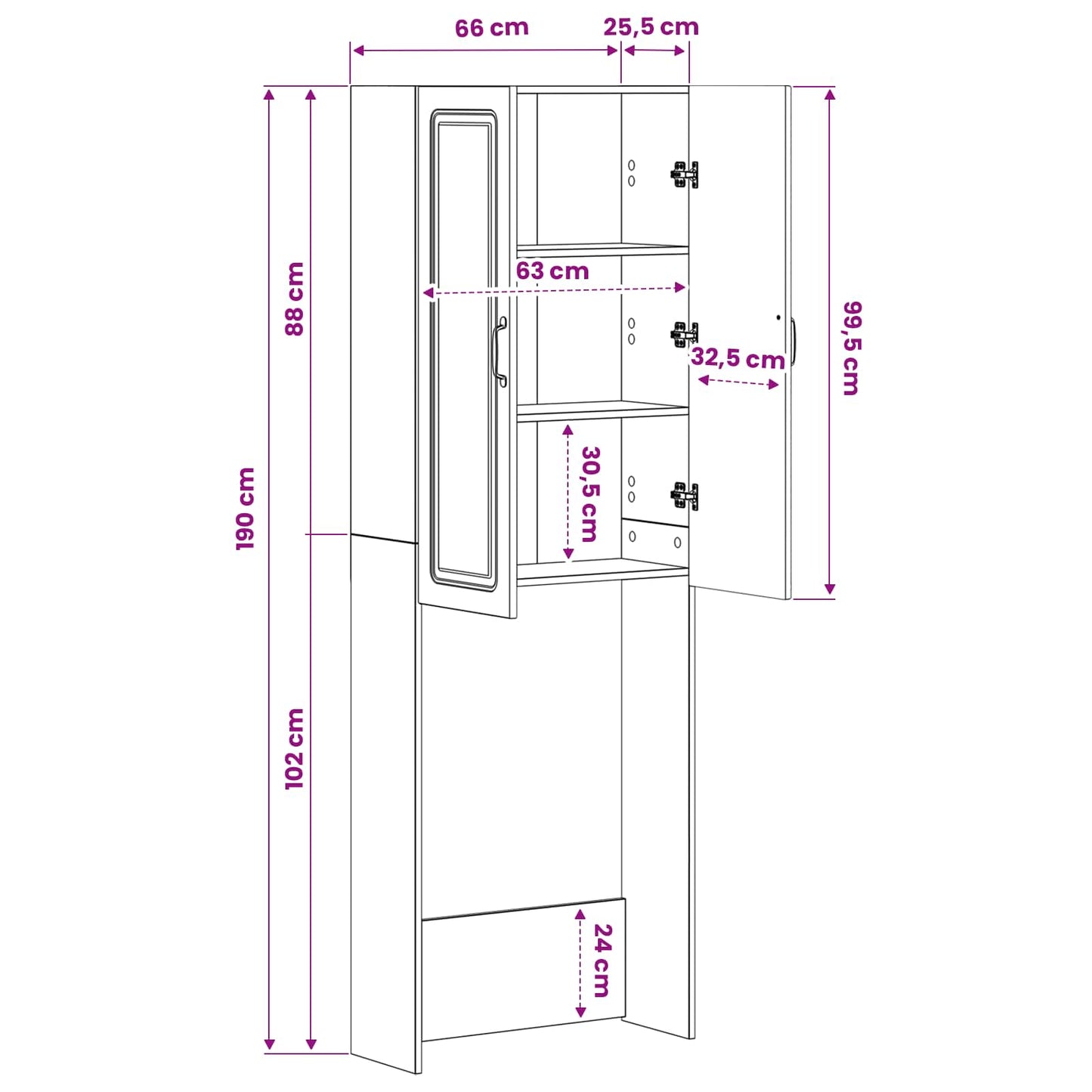 Toiletkast UTRECHT Wit 66 x 25,5 x 190 cm Bewerkt hout